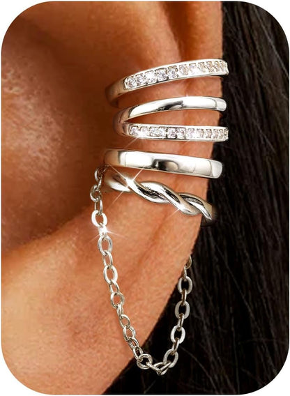 Florideco 4Pcs Ear Cuffs Non-Piercing for Women Dainty 14K Gold Plated Clip on Cartilage Earrings Hypoallergenic Huggie Hoop Cuffs Fake Earings for Non Pierced Ears