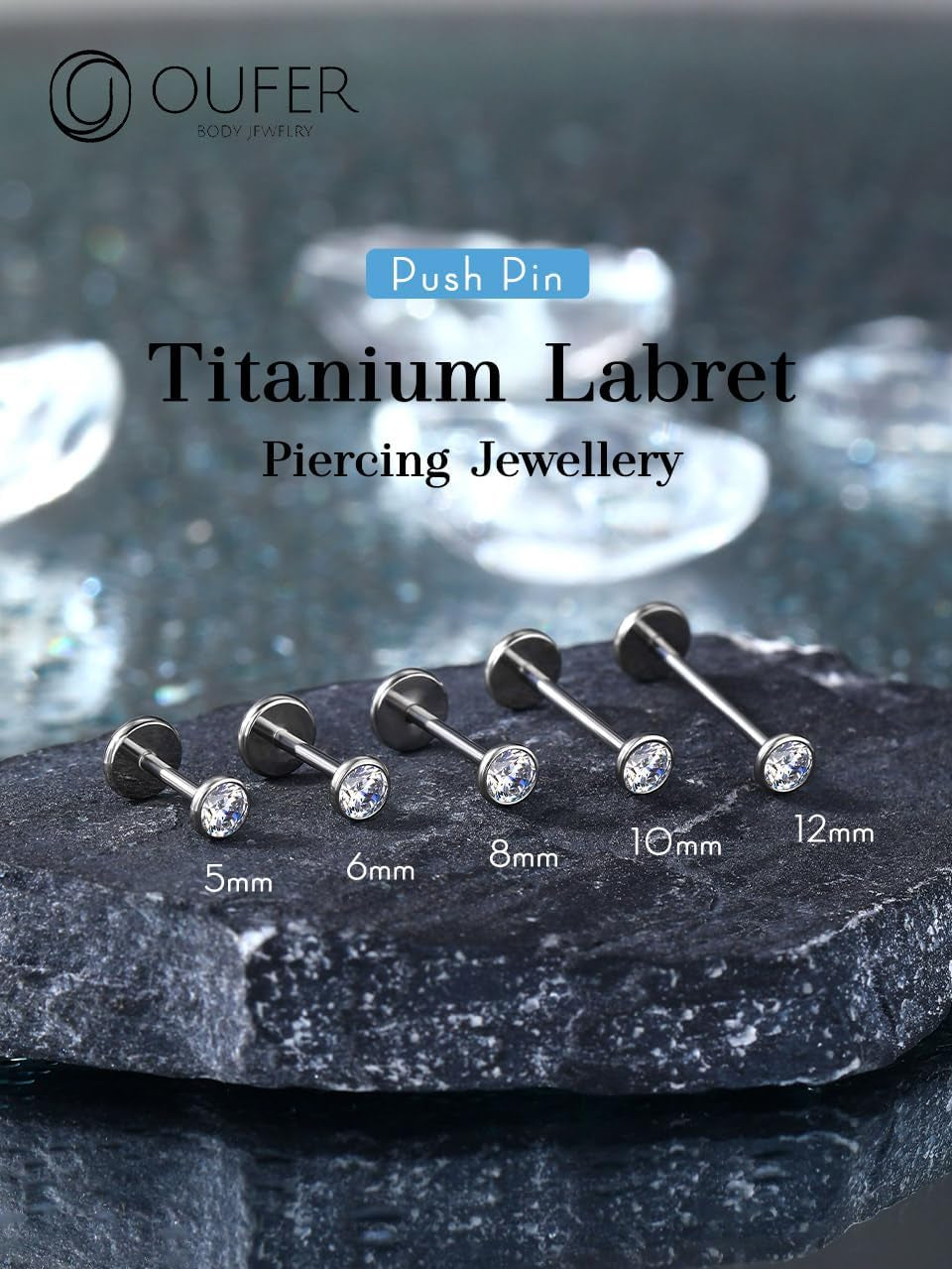 OUFER 2Pcs 20G/18G/16G G23 Titanium Threadless Nose Stud Earrings Flat Back Tiny CZ Small Nose Helix Cartilage Tragus Conch Labret Medusa Monroe Piercing Jewelry for Women Men