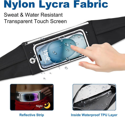 Running belt for women and men with adjustable waist strap closure