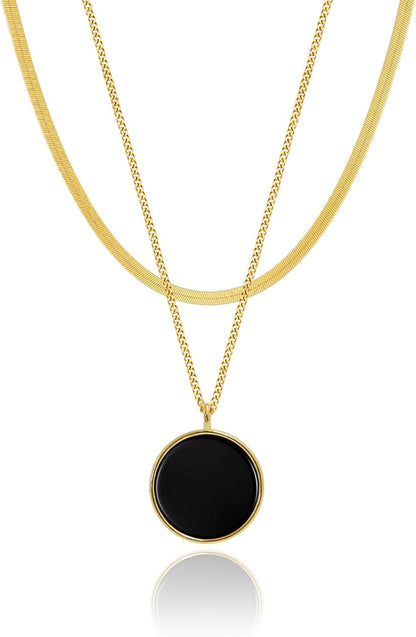 Layered Necklace for Women, 2 Strand Stainless Steel Chains with Clover, Butterfly or Heart Pendant, Dainty Fashion Jewelry Gift