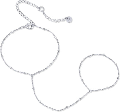 PAVOI 14K Gold Plated Hand Chains for Women - Adjustable Hand Chain Bracelet and Ring - Trendy Gold Handchain Bracelet Stack Summer Jewelry - Beads, Pearl, and Cubic Zirconia Body Jewelry