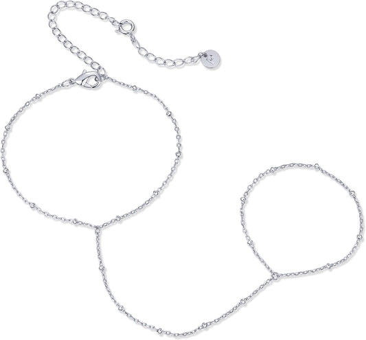 PAVOI 14K Gold Plated Hand Chains for Women - Adjustable Hand Chain Bracelet and Ring - Trendy Gold Handchain Bracelet Stack Summer Jewelry - Beads, Pearl, and Cubic Zirconia Body Jewelry