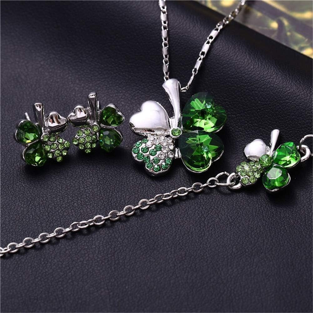 AILUOR Four Leaf Clovers Jewelry Set, Fashion Austrian Crystal Rhinestone Lucky Four Leaf Clover Necklace Bracelet or Earrings for Women Wedding Party Gift