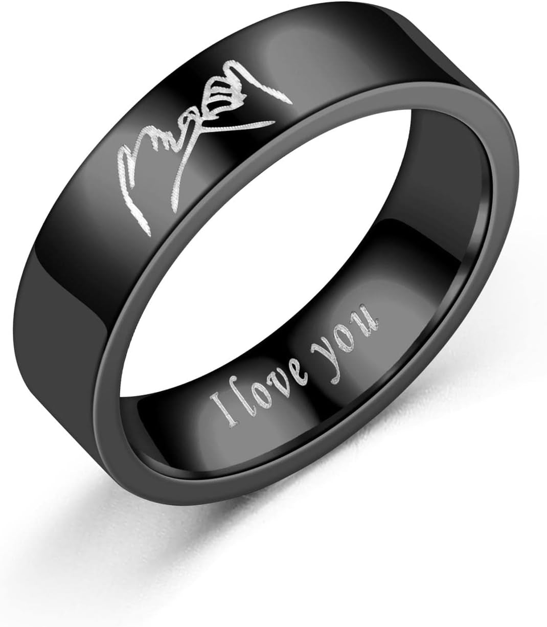 Pinky Promise Couple Rings Hand in Hand Ring Stainless Steel High Polish I Love You Carved Wedding Band Statement Ring for Women Men Friendship Lovers Jewelry