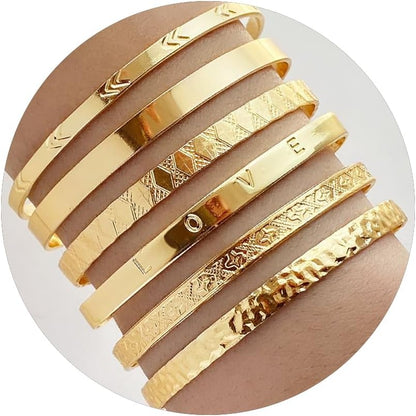 Seven piece gold bangle bracelets stackable set