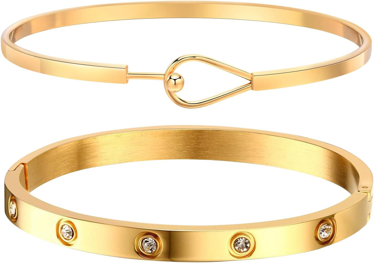 MPRAINBOW Gold Bracelets for Women, 2Pcs 18K Gold Plated Cubic Zirconia Bangle Crystal Friendship Bracelet Jewelry,Wedding Party Christmas Birthday Gifts for Her Girlfriend Sister Daughter