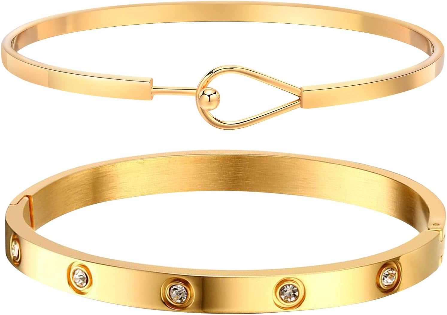 MPRAINBOW Gold Bracelets for Women, 2Pcs 18K Gold Plated Cubic Zirconia Bangle Crystal Friendship Bracelet Jewelry,Wedding Party Christmas Birthday Gifts for Her Girlfriend Sister Daughter