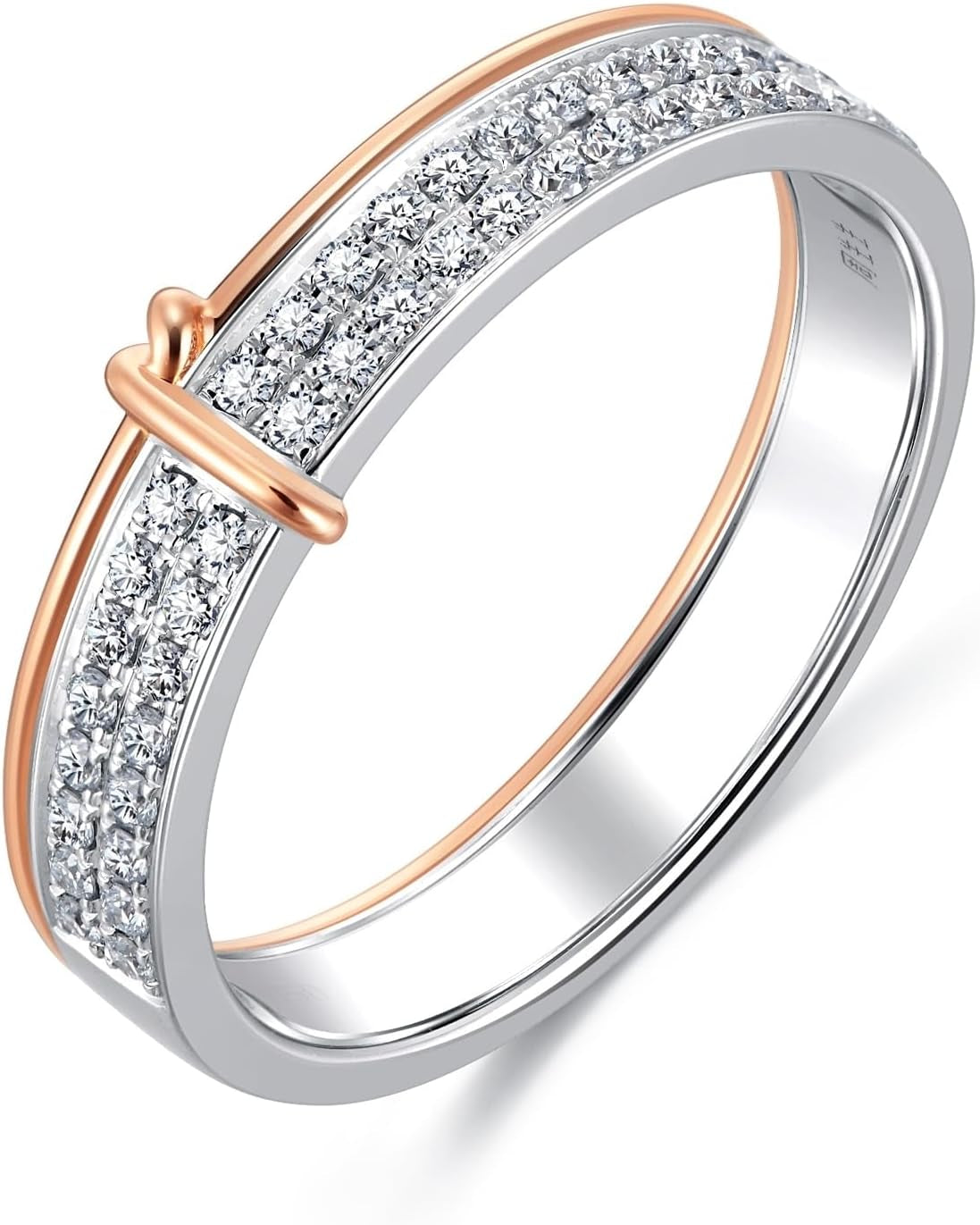 18K solid white and red gold love knot diamond ring for women size 5.25