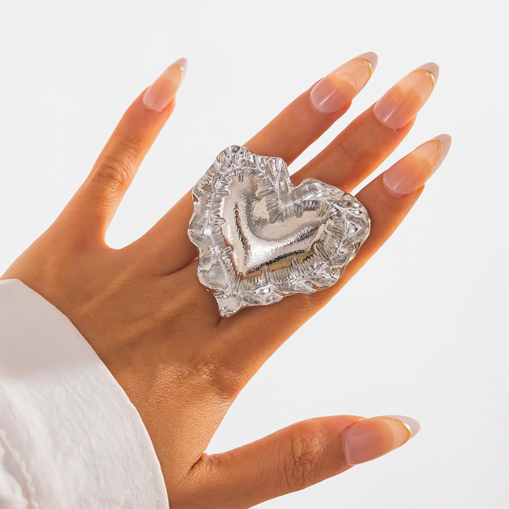 Bold statement love heart ring with pleated ruffled edges