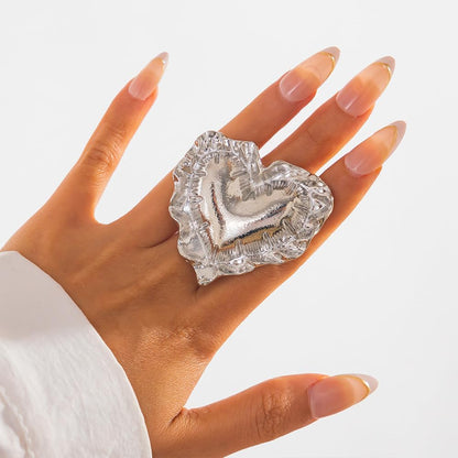 Bold statement love heart ring with pleated ruffled edges