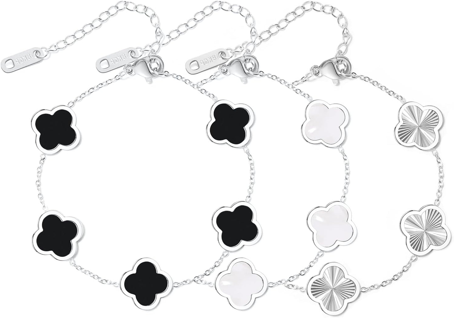 3PC Clover Bracelets Set 18K Gold Plated Lucky Clover Bracelet Women Adjustable Link Bracelets Cute Gold Jewelry