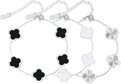 3PC Clover Bracelets Set 18K Gold Plated Lucky Clover Bracelet Women Adjustable Link Bracelets Cute Gold Jewelry