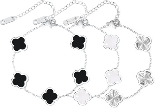 3PC Clover Bracelets Set 18K Gold Plated Lucky Clover Bracelet Women Adjustable Link Bracelets Cute Gold Jewelry