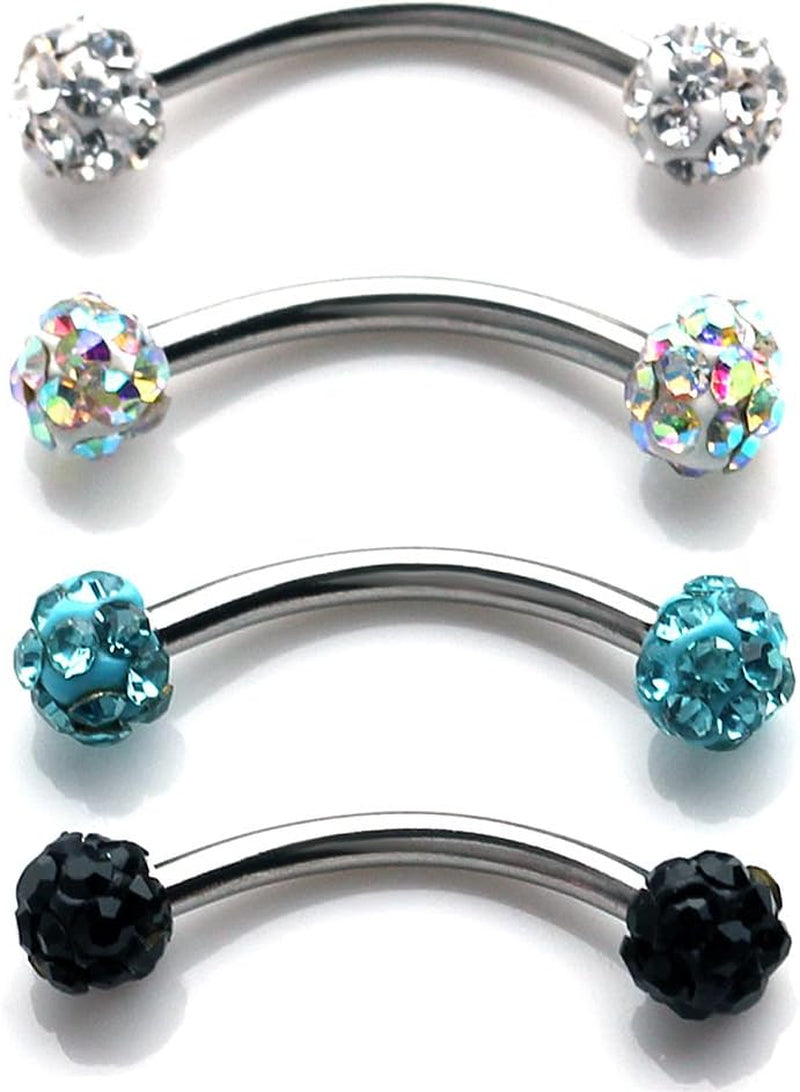 Ruifan 16G Crystal Ferido Ball Curved Barbell Eyebrow Ear Ring Body Piercing Jewelry 8Mm 10Mm