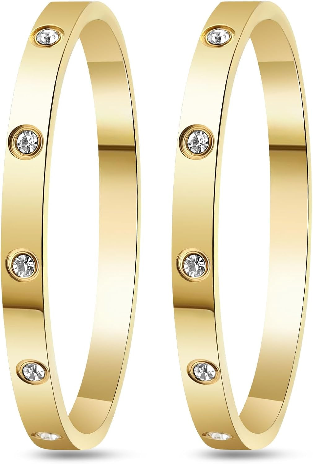 2Pcs 18K Gold-Plated Love Bangle Bracelets Set for Women, Stainless Steel Cubic Zirconia Bangle Crystal Friendship Jewelry, Easter Wedding Birthday Gifts for Girlfriend, Wife, Monther