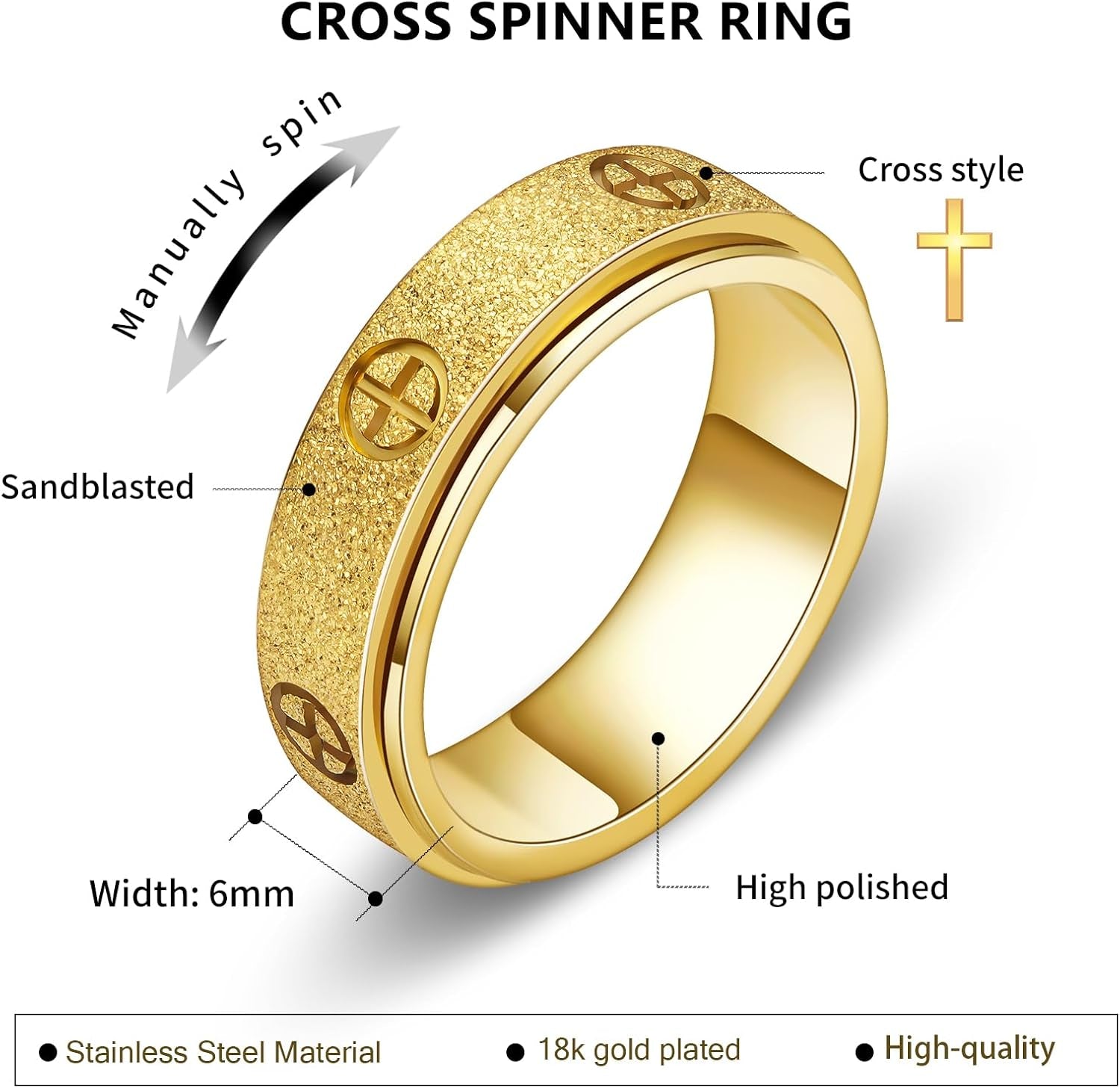 Premium fidget toy ring in 18K gold plating for anxiety relief