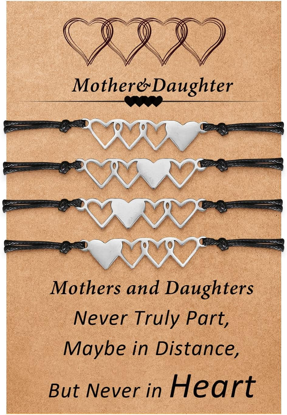 Desimtion Mother Daughter Bracelets Set for 2, 3, 4, 5, 6, Wish Matching Heart Bracelets for Mom and Daughter,Christmas Gifts for Mom Daughters