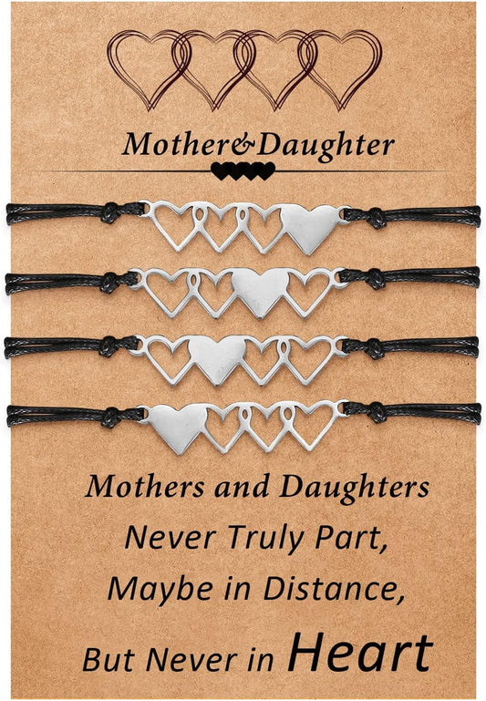 Desimtion Mother Daughter Bracelets Set for 2, 3, 4, 5, 6, Wish Matching Heart Bracelets for Mom and Daughter,Christmas Gifts for Mom Daughters