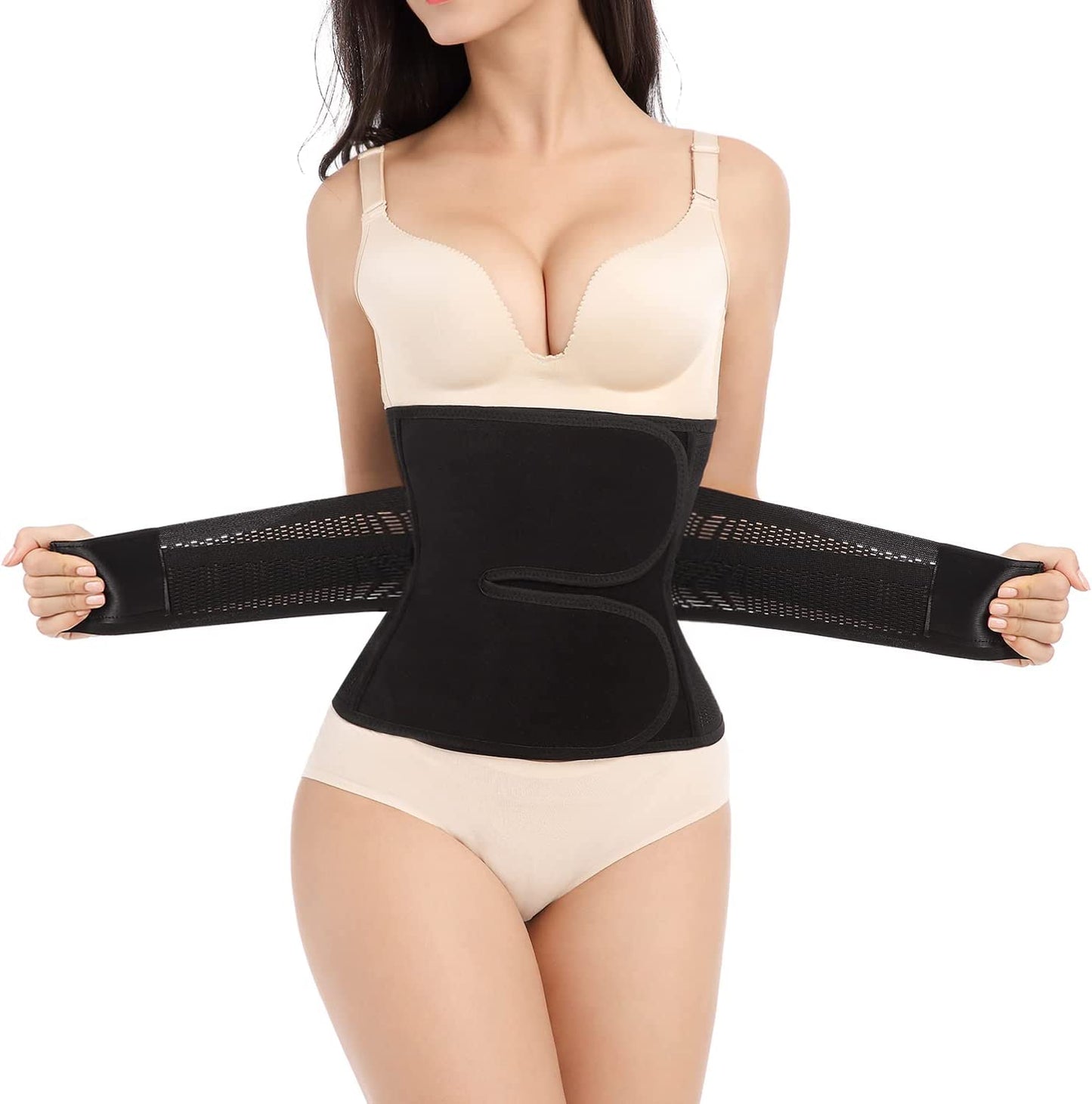Black postpartum belly band compression wrap for C-section recovery