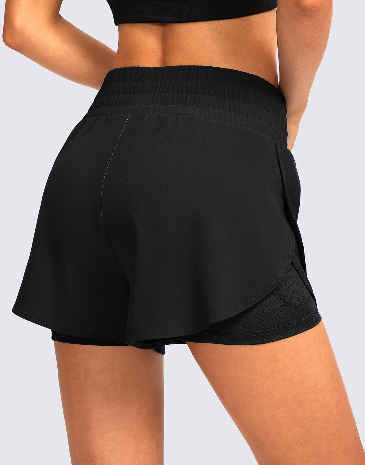 Side pocket detail on Soothfeel high waisted women's running gym shorts
