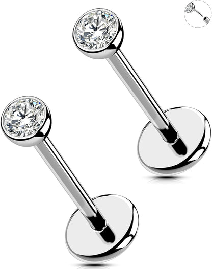 OUFER 2Pcs 20G/18G/16G G23 Titanium Threadless Nose Stud Earrings Flat Back Tiny CZ Small Nose Helix Cartilage Tragus Conch Labret Medusa Monroe Piercing Jewelry for Women Men