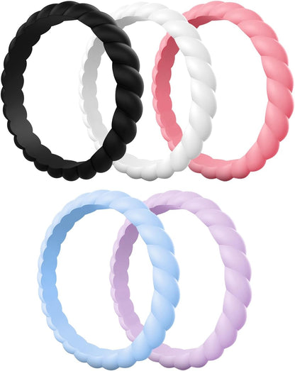 Egnaro Silicone Wedding Ring for Women,Thin and Stackble Braided Rubber Wedding Bands,No-Toxic,Skin Safe