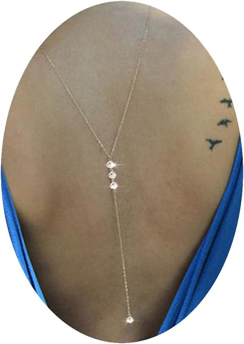 Rhinestone Back Chain Necklace Bridal Wedding Backdrop Body Jewelry for Women Summer Body Chain Necklace Shoulder Back Chain