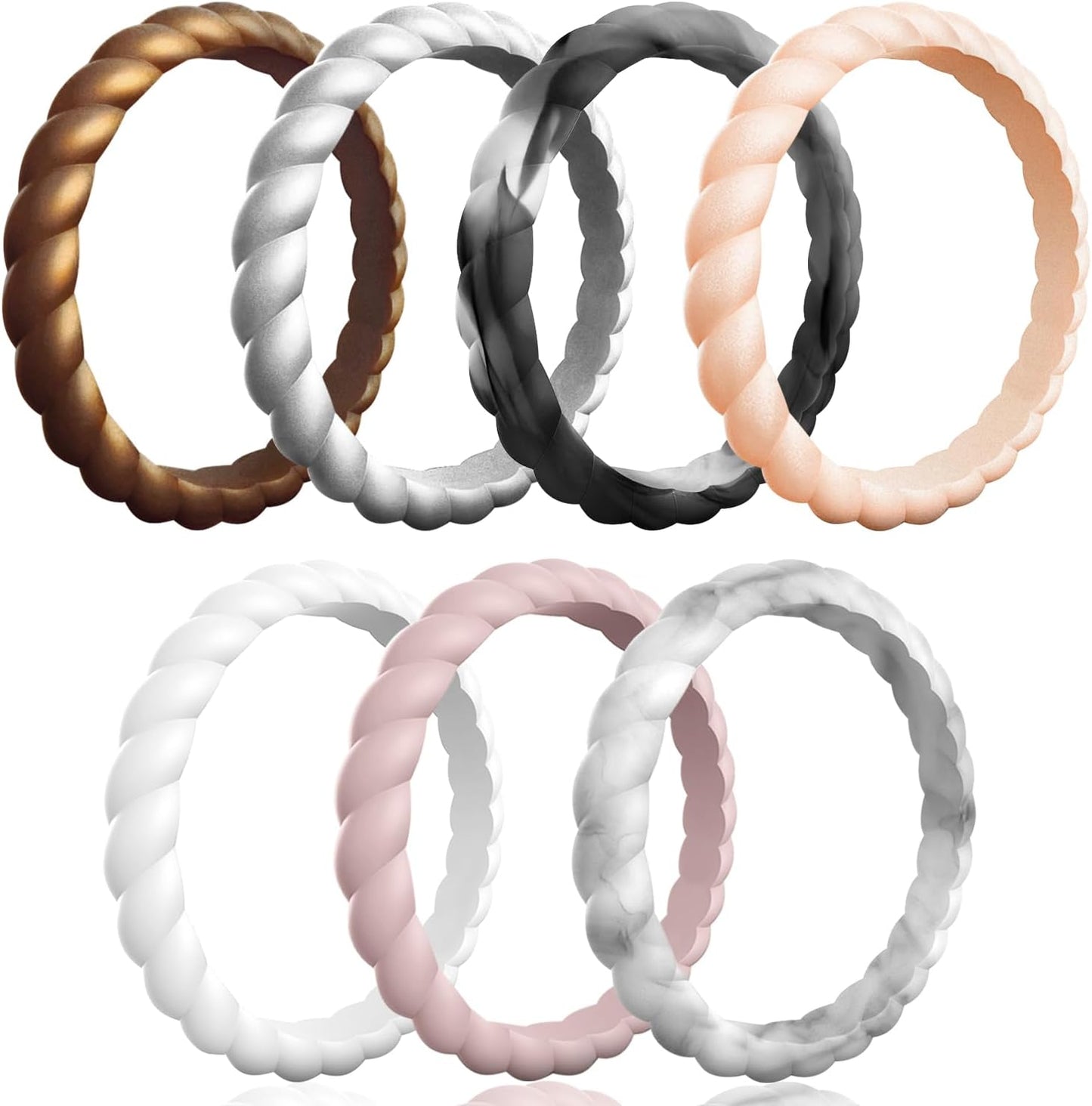 Egnaro Silicone Wedding Ring for Women,Thin and Stackble Braided Rubber Wedding Bands,No-Toxic,Skin Safe