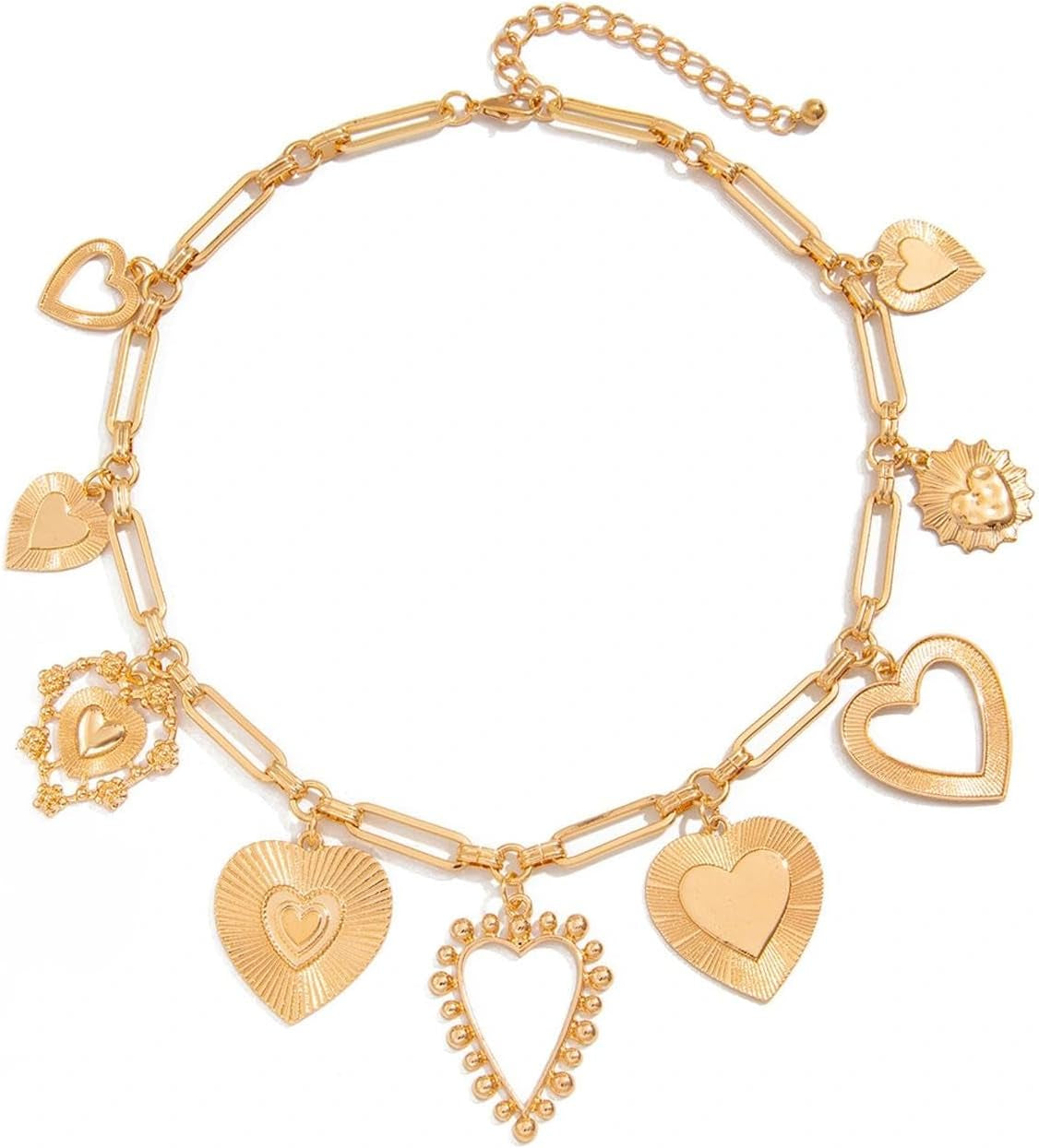 YOOESTORES82 Chunky Heart Pendant Charm Statement Necklace Gold Tone Layered Link Chain Necklaces for Women Romantic Trendy Jewelry Party Gift Glamorous Versatile