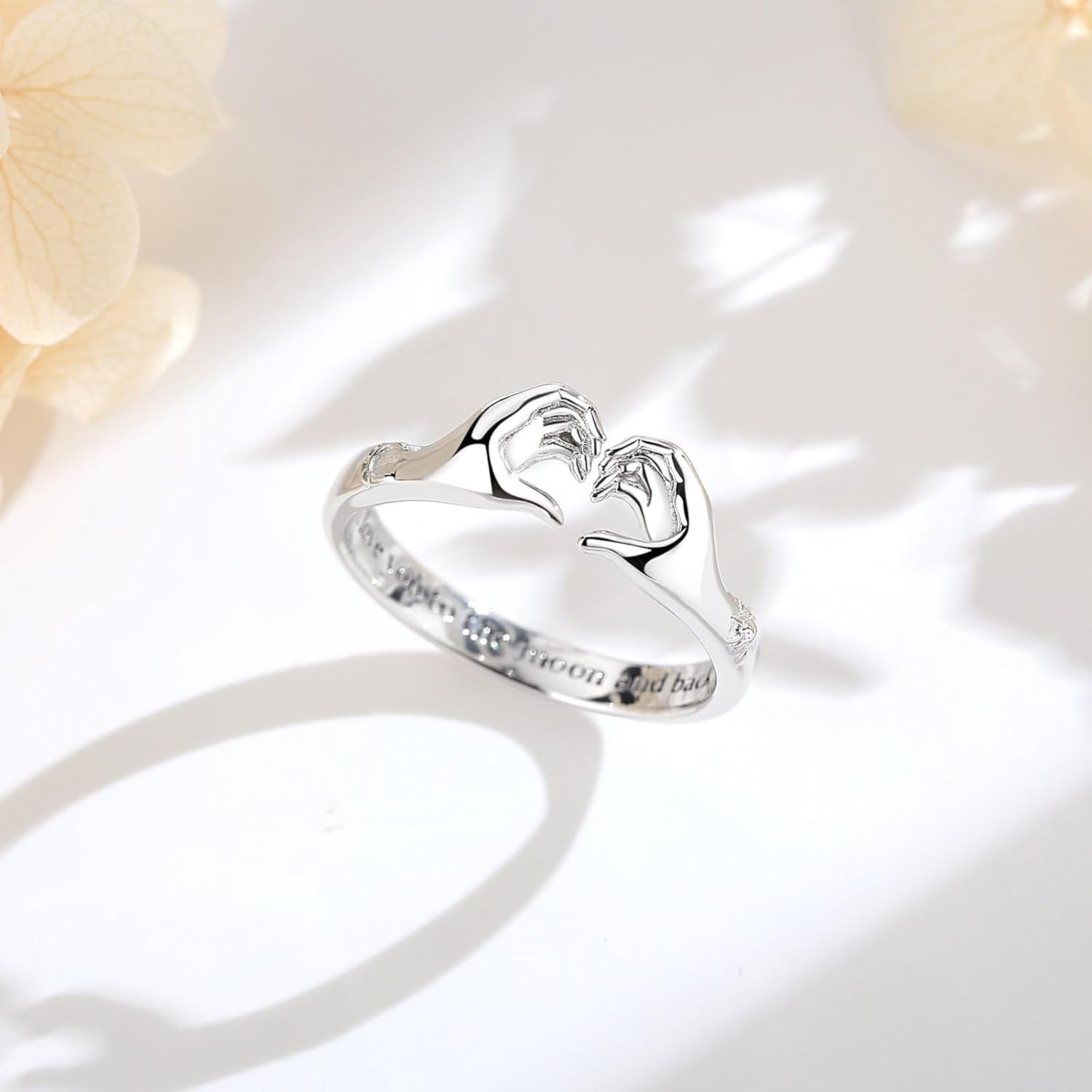 S925 sterling silver hands hugging heart design on pinky promise ring
