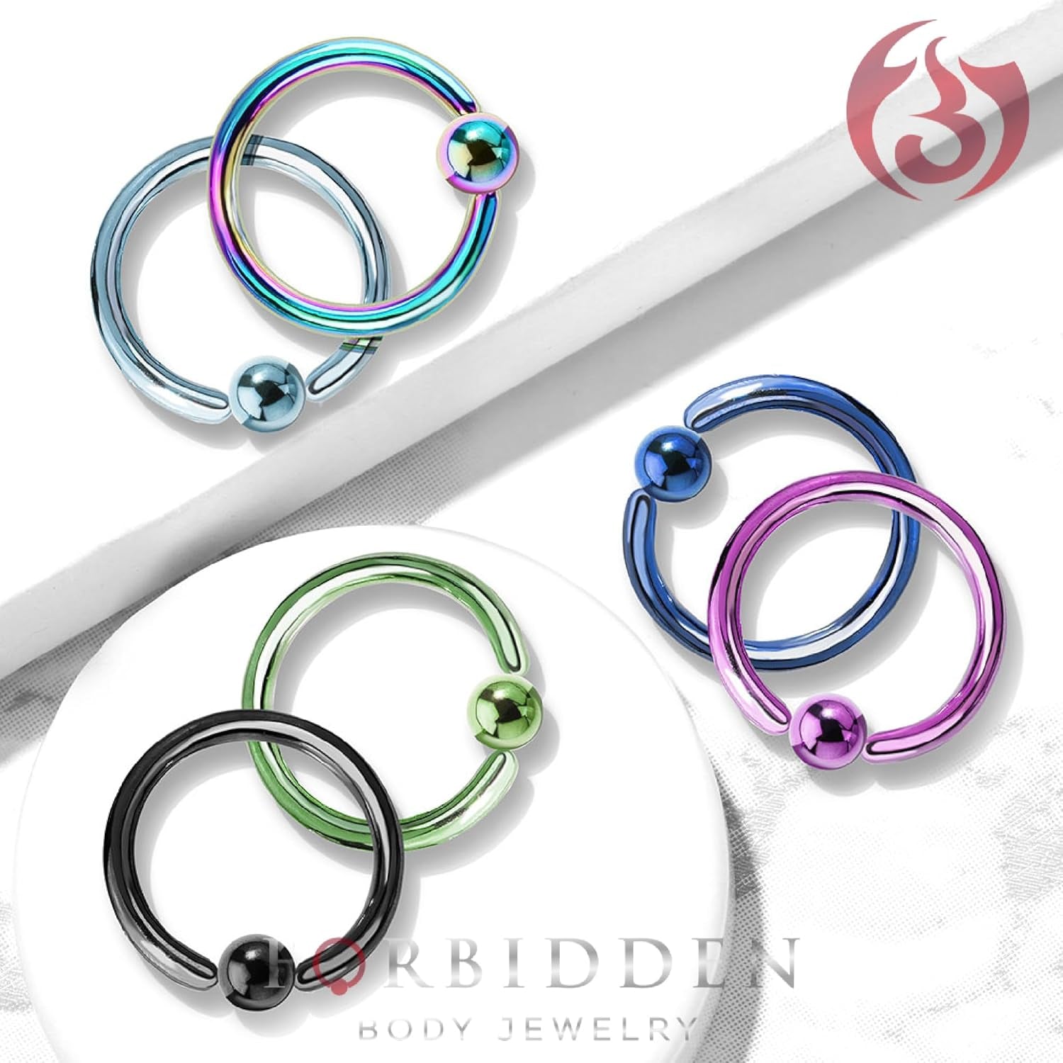Forbidden Body Jewelry 16G 3/8 Inch Surgical Steel Blue IP Plated Captive Bead Hoop Ring