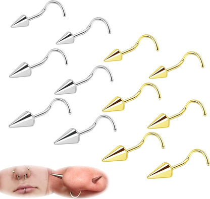 ZS 20G Spike Nose Rings Studs, 18G Stainless Steel Spike Stud Earrings, 16G Septum Lip Rings Cartilage Tragus Helix Piercing for Women Men