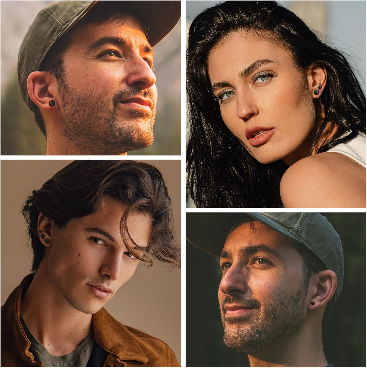 FIBO STEEL 6 Pairs Stainless Steel Black Stud Earrings for Men Women Faux Gauges Ear Tunnel Fake Gauge Earrings 3-8Mm