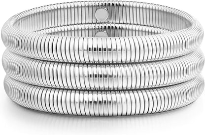 Gold Bangle Multi-Layer Bracelets for Women Stretchy Stainless Steel Link Chain Flexible Wide Wristband Bracelets