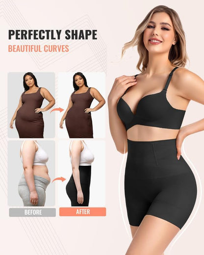 High waist thigh slimmer shapewear shorts side profile on model