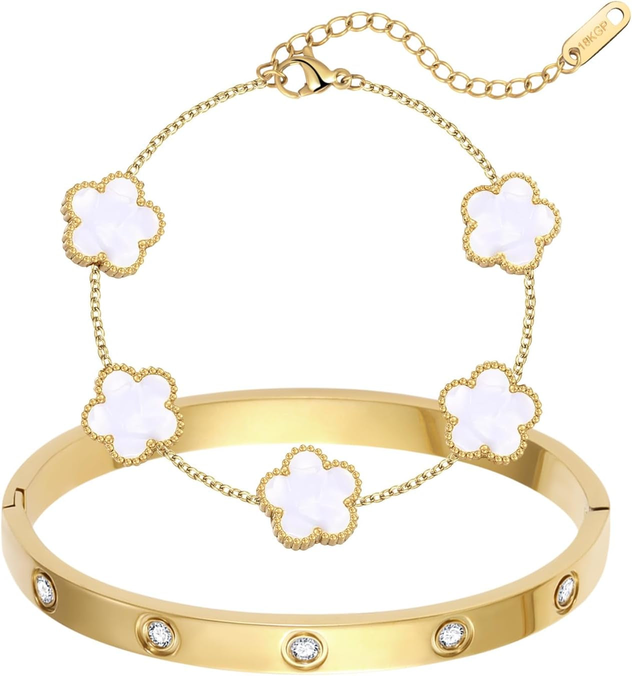 18K gold clover bracelet set for Christmas Valentine birthday gifts