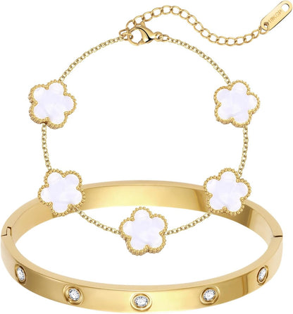 18K gold clover bracelet set for Christmas Valentine birthday gifts