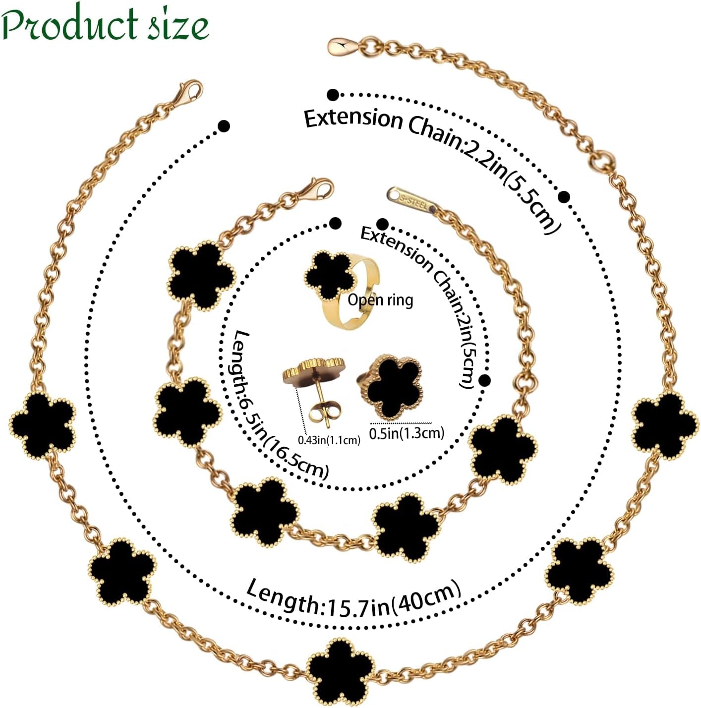 18K Gold Plated Clover Necklace Five Leaf Clover Bracelet Pendant Ring Earrings Set Fashion Flower Jewelry for Women Gifts