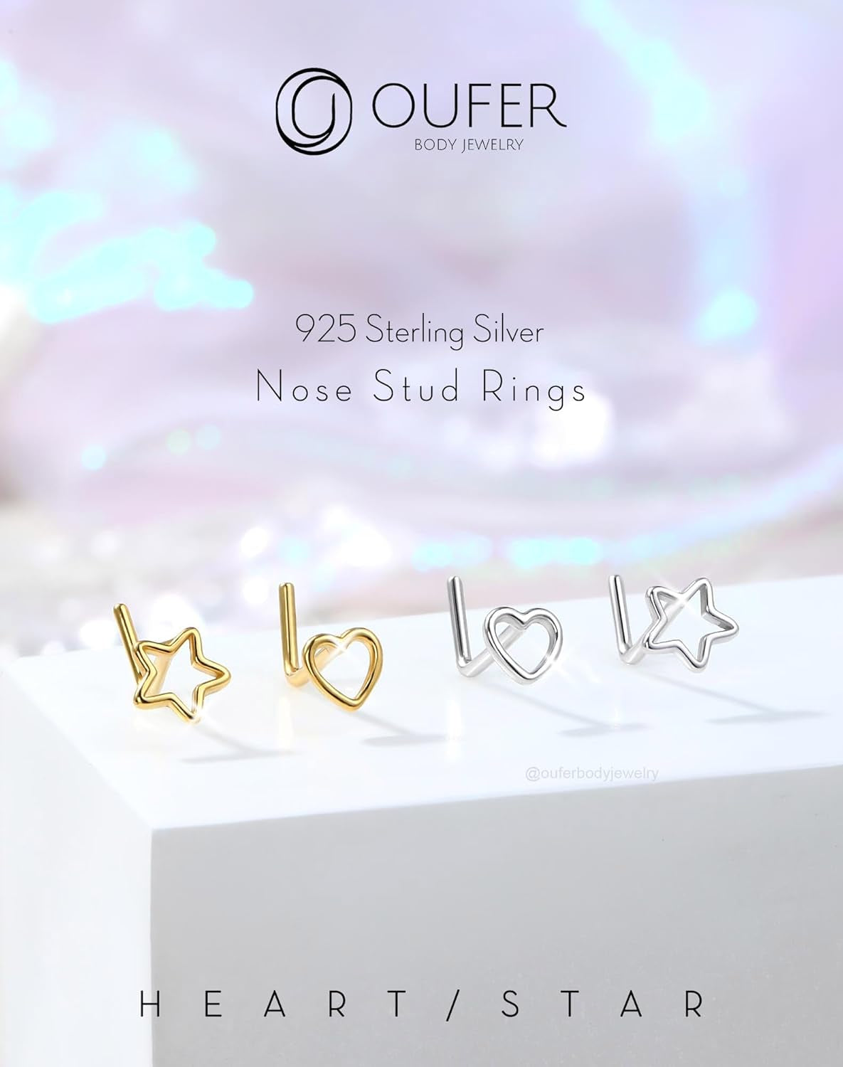 OUFER 925 Sterling Silver Nose Rings, Nose Studs for Women, Cute Nose Nostril Piercing Jewelry, L-Shaped 20G Silver Nose Rings Studs