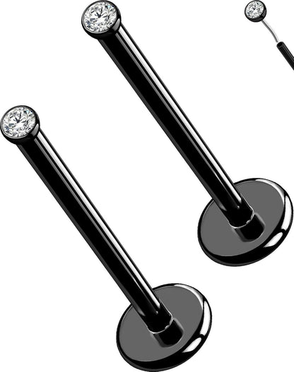 OUFER 2Pcs 20G/18G/16G G23 Titanium Threadless Nose Stud Earrings Flat Back Tiny CZ Small Nose Helix Cartilage Tragus Conch Labret Medusa Monroe Piercing Jewelry for Women Men