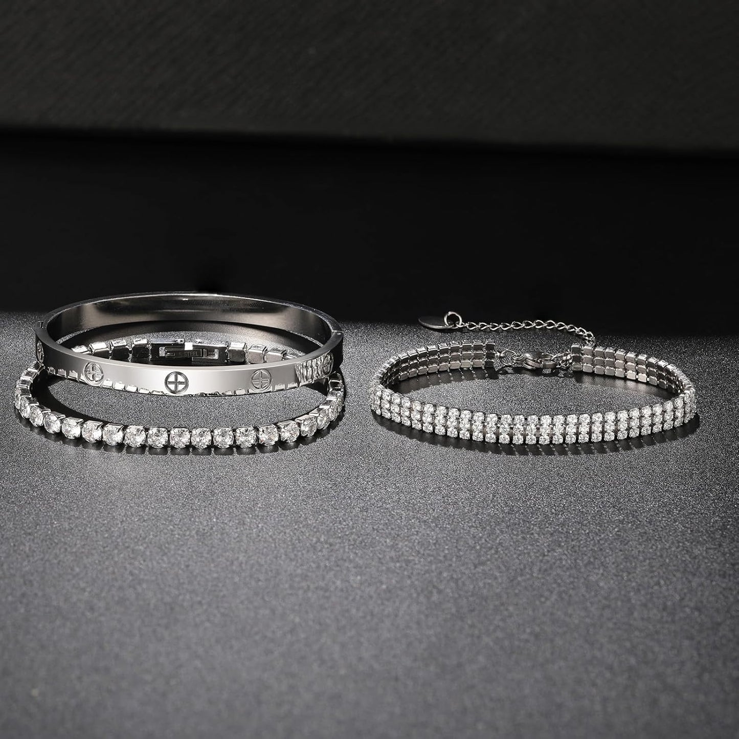 18K Gold Plated Love Bangle Bracelet Set Cubic Zirconia Classic Stainless Steel Adjustable CZ Gold,Silvery,Colorful CZ Love Bracelets Stack for Women