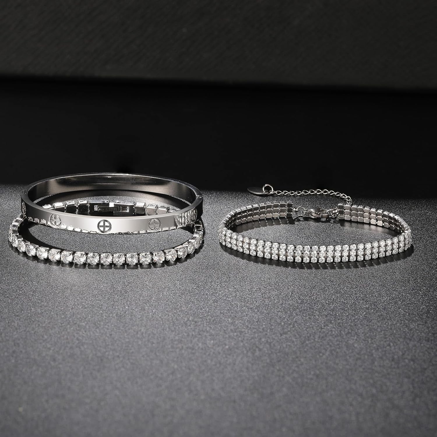 18K Gold Plated Love Bangle Bracelet Set Cubic Zirconia Classic Stainless Steel Adjustable CZ Gold,Silvery,Colorful CZ Love Bracelets Stack for Women