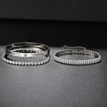 18K Gold Plated Love Bangle Bracelet Set Cubic Zirconia Classic Stainless Steel Adjustable CZ Gold,Silvery,Colorful CZ Love Bracelets Stack for Women