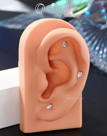 OUFER 925 Sterling Silver Flat Back Earrings, Clear CZ 16G Helix Piercing Jewelry, Silver Internally Threaded Cartilage Earrings Stud, Silver Lip Labret Rings for Women