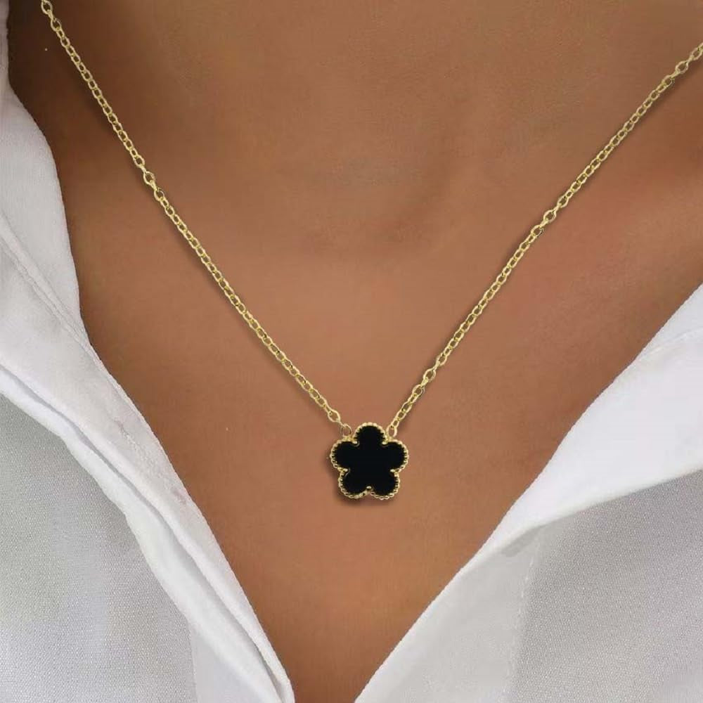 Clover Necklace and Bracelet Set for Women, 14K Gold Plated Green Clover Flower Pendant Chain, Adjustable Length, Elegant and Dainty, Perfect for Gifts, Parties, Dating, or Daily Wear.