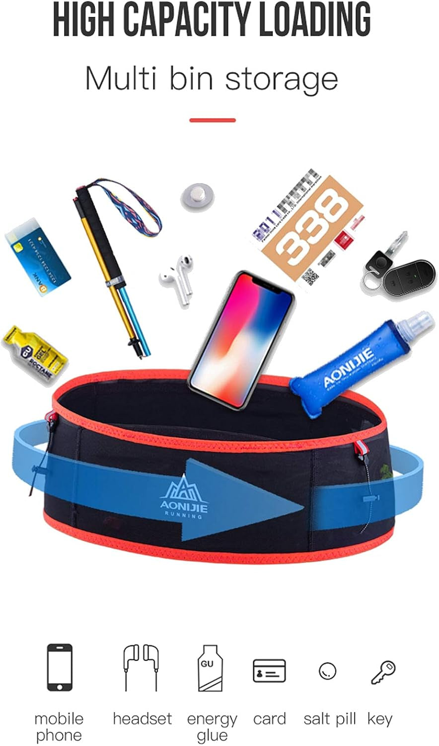 Close-up of water bottle holder and phone pocket on running belt
