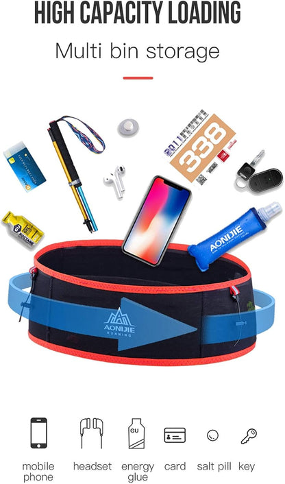 Close-up of water bottle holder and phone pocket on running belt