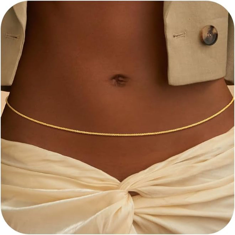CHESKY Gold Waist Chain, Dainty Body Chain Jewelry for Women Non Tarnish Adjustable Waterproof Belly Chain Sexy Waist Beads for Womens Chain Belt Bow Heart Cross Gold Fall Jewelry for Women