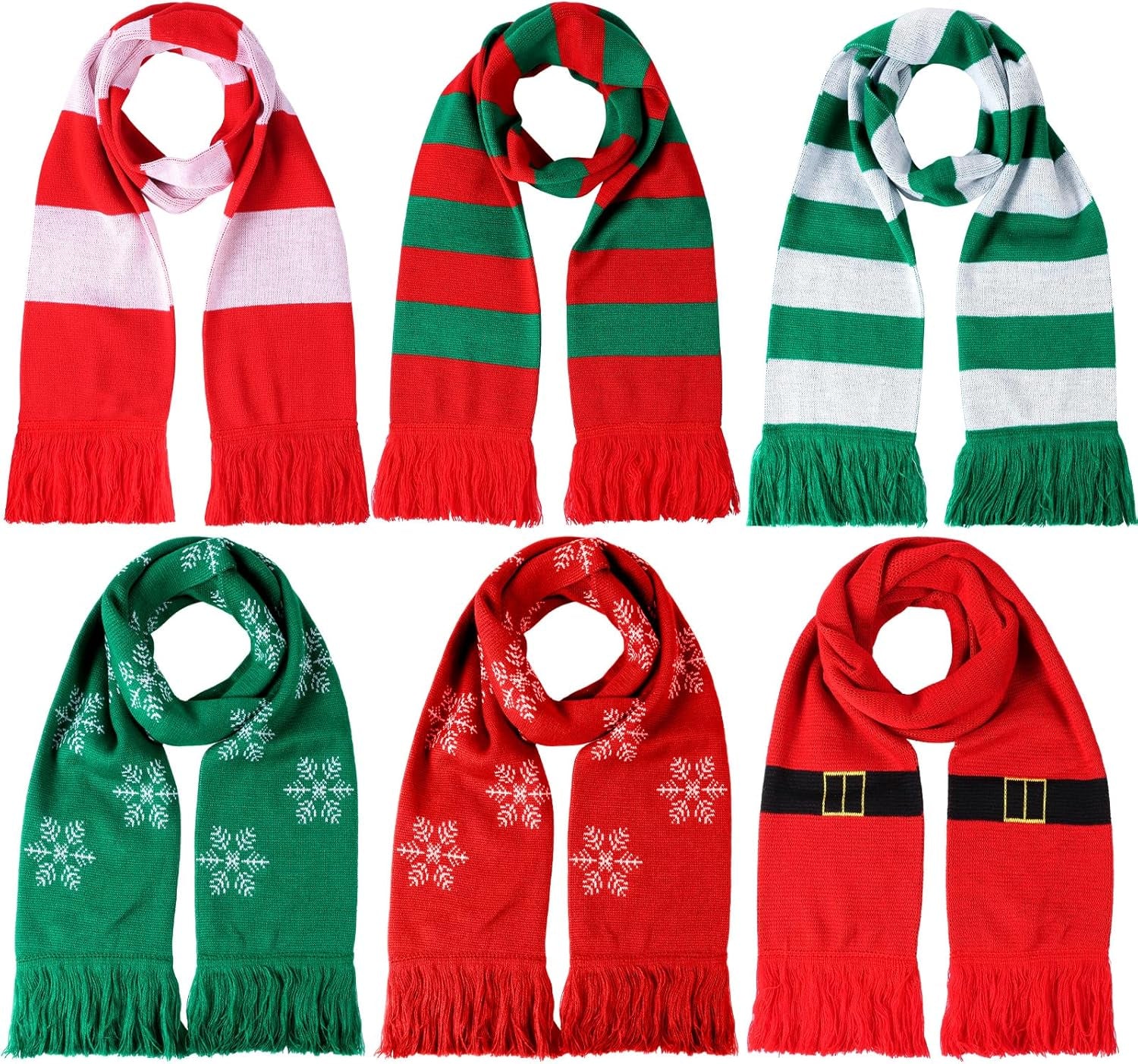 6 Pcs Christmas Scarf Bulk for Women Men Winter Snowflake Warm Knitted Large Scarf Long Shawl for Christmas Holiday