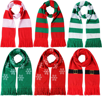 6 Pcs Christmas Scarf Bulk for Women Men Winter Snowflake Warm Knitted Large Scarf Long Shawl for Christmas Holiday